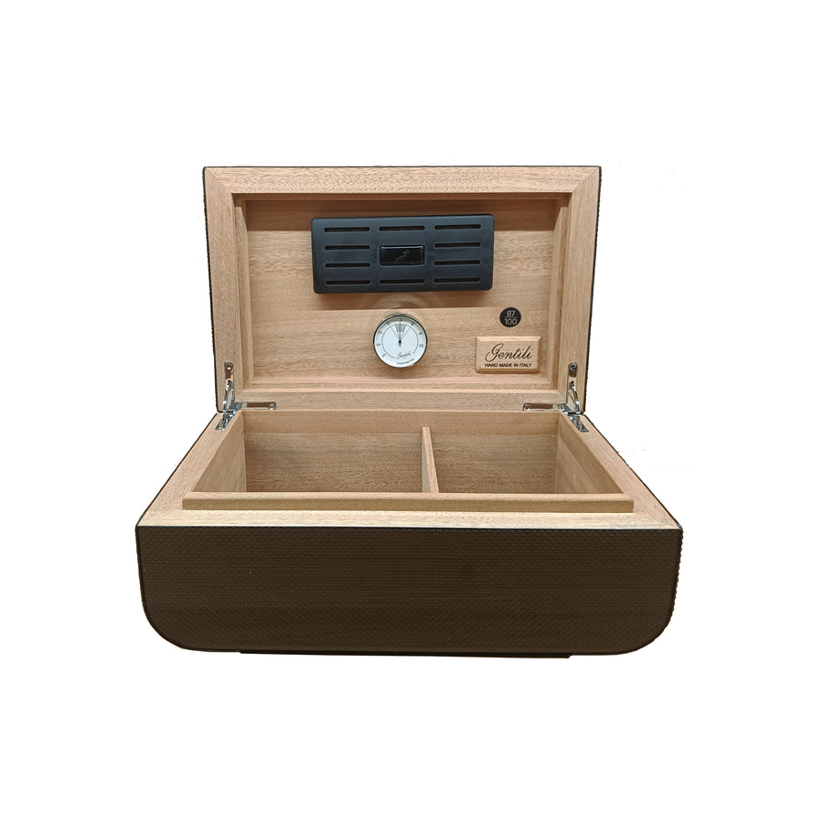 Humidor en fibre de carbone et cuir