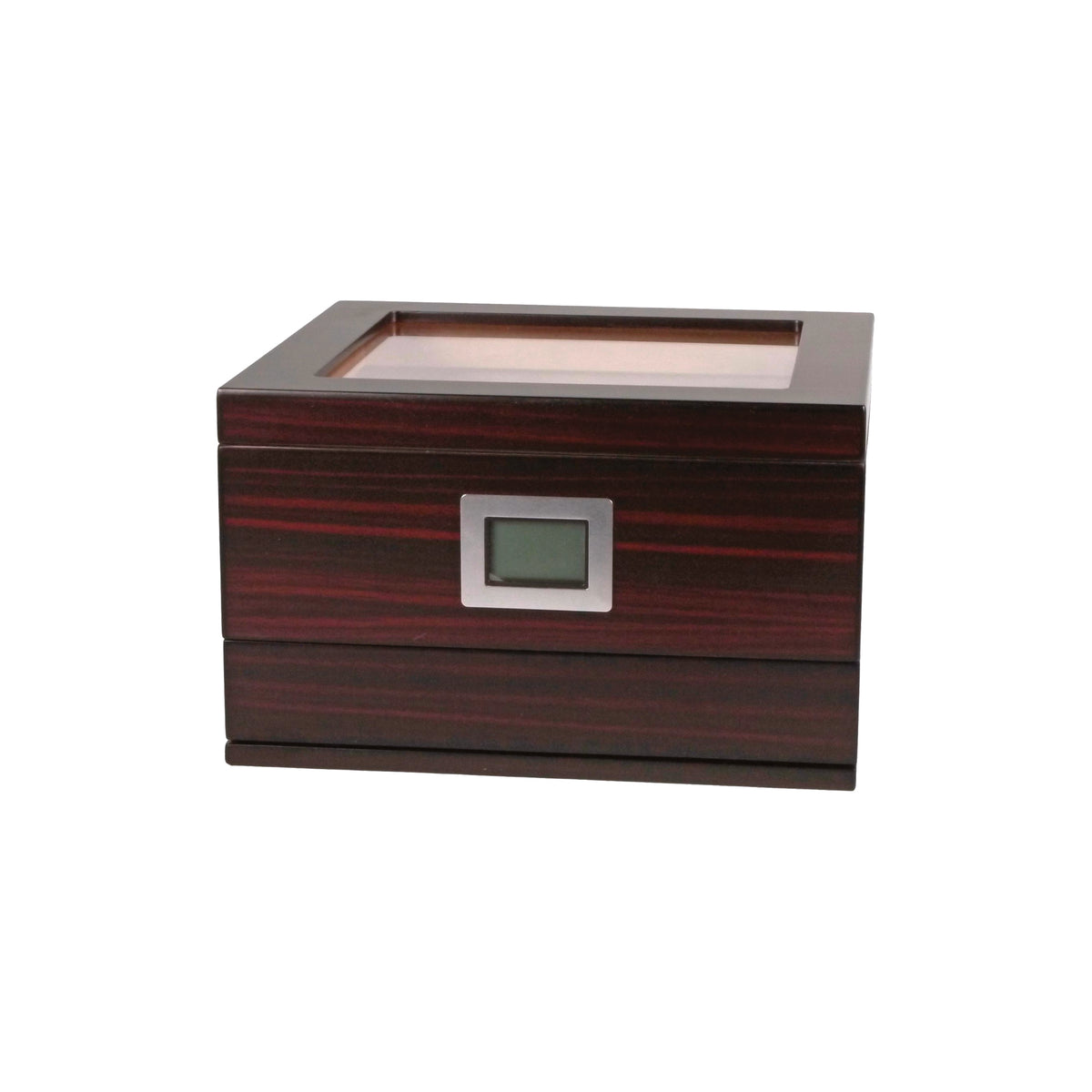 Humidor en ébène mate avec plateau en verre et tiroir